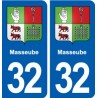 32 Masseube blason ville autocollant plaque stickers