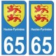 65 Hautes-Pyrénées autocollant plaque blason armoiries stickers département