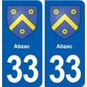 33 Abzac blason ville autocollant plaque stickers