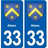 33 Abzac blason ville autocollant plaque stickers