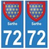 72 Sarthe autocollant plaque blason armoiries stickers département