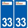 33 Cénac logo ville autocollant plaque stickers