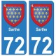 72 Sarthe autocollant plaque blason armoiries stickers département
