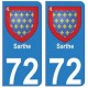 72 Sarthe autocollant plaque blason armoiries stickers département