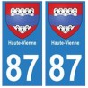 87 Haute-Vienne autocollant plaque blason armoiries stickers département