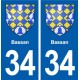 34 Bassan blason ville autocollant plaque stickers