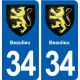 34 Beaulieu blason ville autocollant plaque stickers