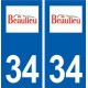 34 Beaulieu logo ville autocollant plaque stickers