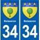 34 Boisseron blason ville autocollant plaque stickers