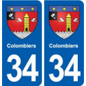 34 Colombiers blason ville autocollant plaque stickers