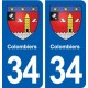 34 Colombiers blason ville autocollant plaque stickers