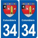 34 Colombiers blason ville autocollant plaque stickers