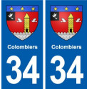 34 Colombiers blason ville autocollant plaque stickers