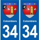 34 Colombiers blason ville autocollant plaque stickers