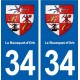 34 Le Bousquet-d'Orb blason ville autocollant plaque stickers