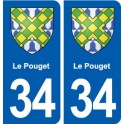 34 Le Pouget blason ville autocollant plaque stickers