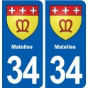 34 Matelles blason ville autocollant plaque stickers