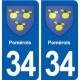 34 Pomérols blason ville autocollant plaque stickers