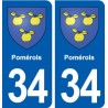 34 Pomérols blason ville autocollant plaque stickers