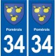 34 Pomérols blason ville autocollant plaque stickers