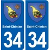 34 Saint-Chinian blason ville autocollant plaque stickers