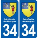 34 Saint-Geniès-des-Mourgues blason ville autocollant plaque stickers