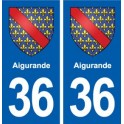 36 Aigurande  blason ville autocollant plaque stickers