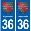 36 Aigurande  blason ville autocollant plaque stickers