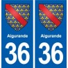 36 Aigurande  blason ville autocollant plaque stickers
