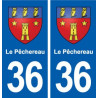 36 Le Pêchereau blason ville autocollant plaque stickers