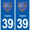 39 Orgelet autocollant plaque blason stickers département