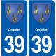 39 Orgelet autocollant plaque blason stickers département