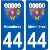 44  Monnières  blason ville autocollant plaque stickers