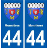 44  Monnières  blason ville autocollant plaque stickers