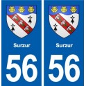 56 Surzur escudo de armas de la etiqueta engomada de la placa de pegatinas de la ciudad