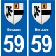 59 Bergues blason autocollant plaque immatriculation stickers ville
