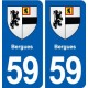 59 Bergues blason autocollant plaque immatriculation stickers ville