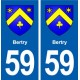 59 Bertry blason autocollant plaque immatriculation stickers ville