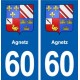 60  Agnetz autocollant plaque immatriculation stickers ville