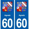 60 Agnetz escudo de armas de la etiqueta engomada de la placa de pegatinas de la ciudad