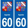 60  Agnetz autocollant plaque immatriculation stickers ville
