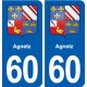 60  Agnetz autocollant plaque immatriculation stickers ville