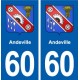 60 Andeville blason autocollant plaque immatriculation stickers ville