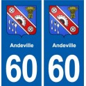 60 Andeville blason autocollant plaque immatriculation stickers ville