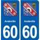 60 Andeville blason autocollant plaque immatriculation stickers ville