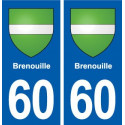 60 Brenouille blason autocollant plaque immatriculation stickers ville