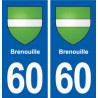 60 Brenouille blason autocollant plaque immatriculation stickers ville