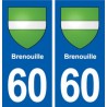 60 Brenouille blason autocollant plaque immatriculation stickers ville