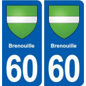 60 Brenouille blason autocollant plaque immatriculation stickers ville