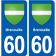 60 Brenouille blason autocollant plaque immatriculation stickers ville
